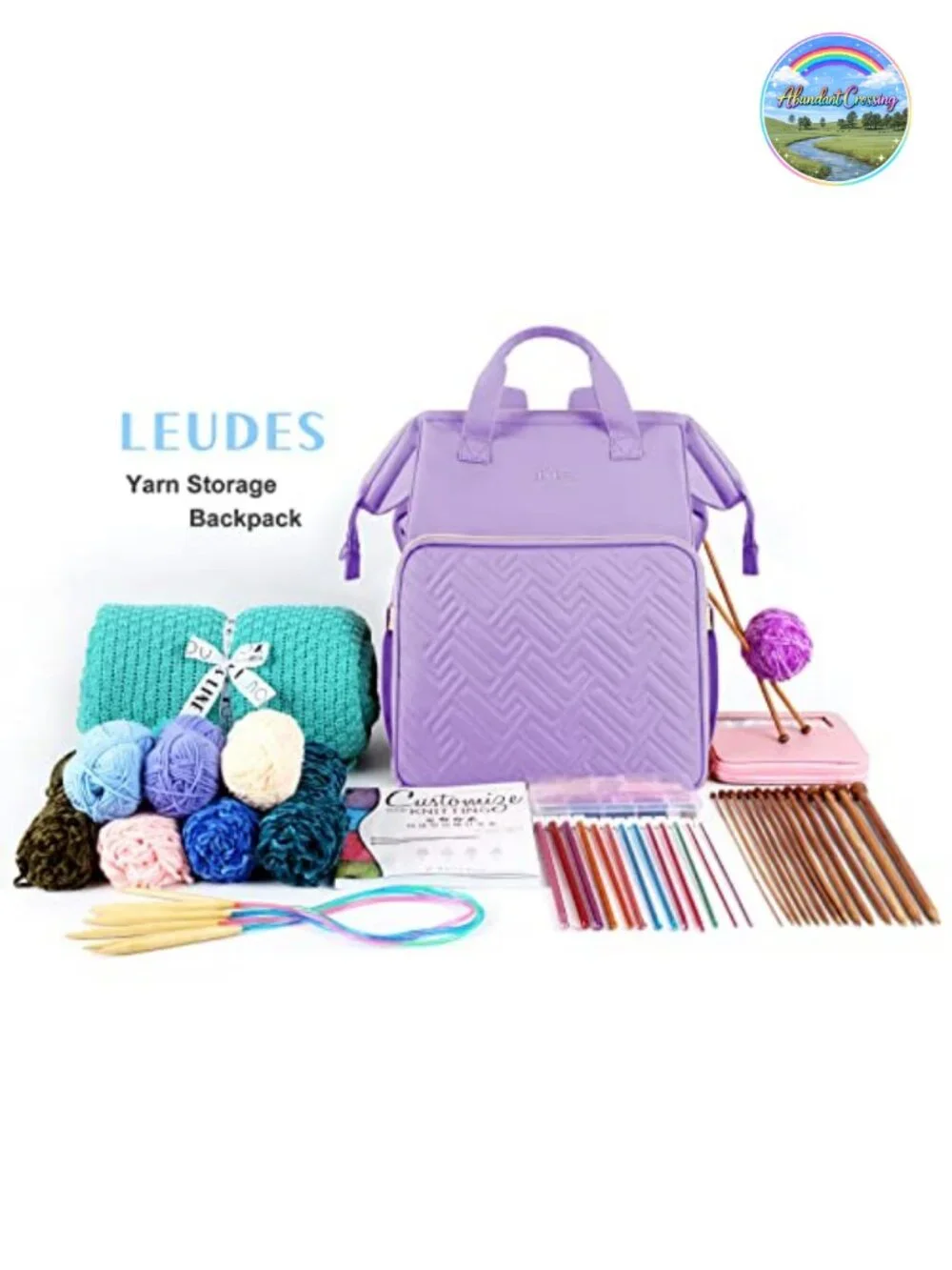 Large Crochet Bag Backpack Yarn Storage Tote with Pockets for Knitting Supplies